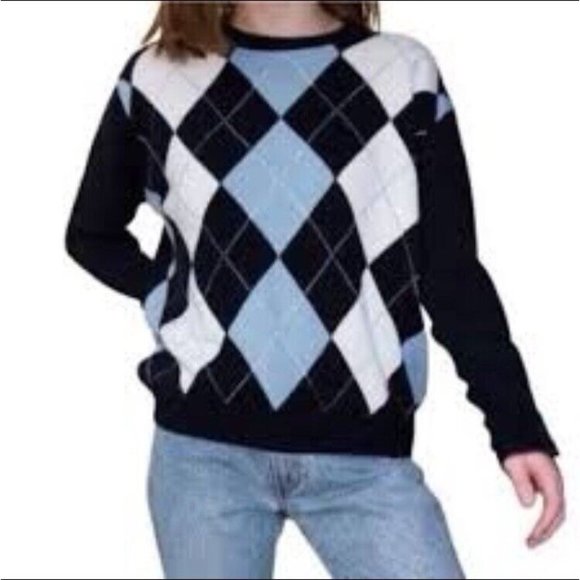 Shein Curve Navy Argyle Diamond Design Sweater Jumper Size 0XL - Picture 2 of 8